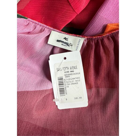 NWT Etro Tassel Tie Quarter Sleeve Semi Sheer Wavy Print Tunic Top Multicolor IT - Picture 11 of 11